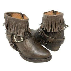 AllSaints Bonny Fringe Brown Leather Ankle Boots - Size 4